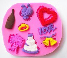 Design 44 Love Theme Cake, Ring, Flower and Birds Silicone 3D Cake Fondant Mold, Cake Decoration Tool, Food Grade...