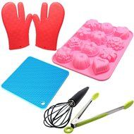 Silicone Baking Set - Silicone Bakeware Molds, Silicone Pot Holder, Silicone Gloves For Grill, Silicone Wire Whisk...