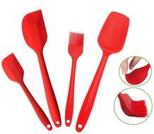Silcony Set of 4 Pure Silicone Heat Resistant Spatulas, Spoon, Basting Pastry Brush (11&quot;-8.4&quot;) Perfect for Baking...