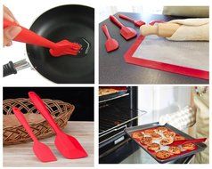 Silcony Set of 4 Pure Silicone Heat Resistant Spatulas, Spoon, Basting Pastry Brush (11&quot;-8.4&quot;) Perfect for Baking... N4