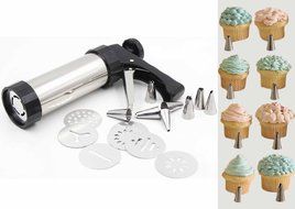 PER-LIFE Stainless Steel Deluxe Biscuit Press Cookie Gun Set Includes 13 Discs &amp; 8 Icing Tips