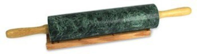 Creative Home Genuine Marble Stone Rolling Pin with Wooden Cradle, Green
