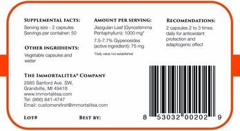Jiaogulan (Gynostemma pentaphyllum) Veggie Capsules - Crushed Whole Jiaogulan Leaf - 100 Capsules - 500mg N2
