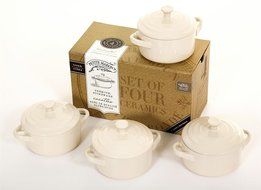 Wildly Delicious Petite Maison Set of 4 Stoneware Coccote Casserole Pots in Cream
