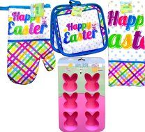Happy Easter Kitchen Bakeware Supplies Bakeware Starter Set, Oven Mitt, Kitchen Towel,pot Holder, and Baking Mold... N6