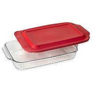 Pyrex Glass 3 qt. Sculpted Baker with Red Lid