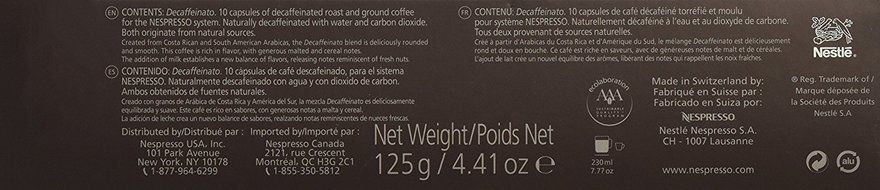 10 Capsules Nespresso VertuoLine Decaffeinato Coffee N2