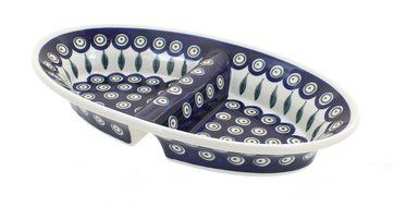 Polish Pottery Peacock Divided Dish