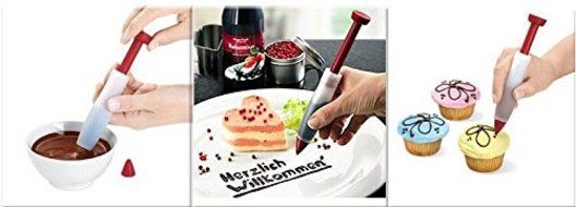 Interbusiness Food Decorating Pen Cake Pastry Cookie Icing Decorating Silicone Syringe Pen (Red Flat) N4