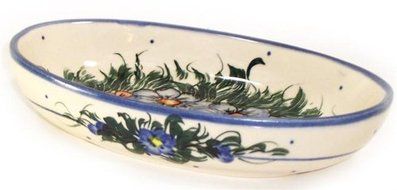 &quot;Eva&#039;s Collection&quot; Boleslawiec Stoneware - Polish Pottery Small Oval Baker - Wild Field N2