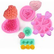 5pcs Silicone Mold Fondant Cake Decoration Baking Tool - Heart Love Rose Flower
