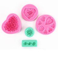5pcs Silicone Mold Fondant Cake Decoration Baking Tool - Heart Love Rose Flower N2