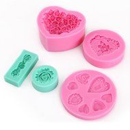 5pcs Silicone Mold Fondant Cake Decoration Baking Tool - Heart Love Rose Flower N3