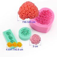 5pcs Silicone Mold Fondant Cake Decoration Baking Tool - Heart Love Rose Flower N4