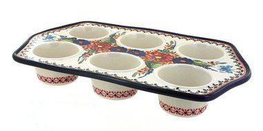 Polish Pottery Floral Butterfly Muffin Pan