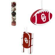 NCAA Oklahoma Sooners Plastic Christmas Ball Ornament 5 Pack Foam Sled Bundle 3 Pack By Forever Collectibles