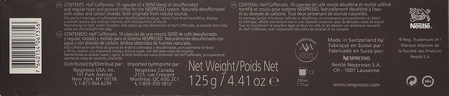 10 Capsules Nespresso VertuoLine Half Caffeinato Coffee N2