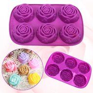 New Rose Purple 6 Rose Silicone Cake Baking Mold Pan Muffin Cups Handmade Soap Moulds DIY Tray N2