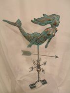 LARGE Handcrafted 3D 3- Dimensional Mermaid Weathervane Copper Patina Finish N3
