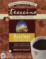 Teeccino Gluten Free Organic Chicory Herbal Tea Dandelion Dark Roast Tea Bags, Caffeine Free, Acid Free 10 count N9