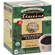 Teeccino Gluten Free Organic Chicory Herbal Tea Dandelion Dark Roast Tea Bags, Caffeine Free, Acid Free 10 count N15