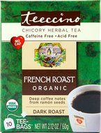 Teeccino Gluten Free Organic Chicory Herbal Tea Dandelion Dark Roast Tea Bags, Caffeine Free, Acid Free 10 count N27