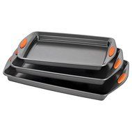 Rachael Ray Yum-o! Nonstick Bakeware 3-piece Oven Lovin&#039; Cookie Pan Set with Orange Silicone Grips