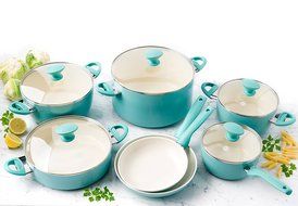 GreenPan Rio 12pc Ceramic Non-Stick Cookware Set, Turquoise N2