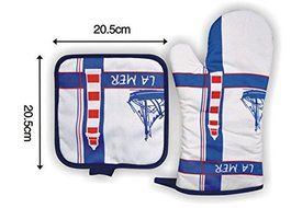 V&amp;J Kitchen Oven Mitt Pot Holder Set --Blue White N3