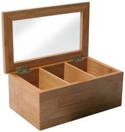 Natural Living Bamboo 3 Compartment Tea Box with Clear Lid