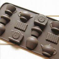 Bhbuy 1silicone Tea Cup Clock Teapot Ice Chocolate Mould Cake Mold 12 Holes DIY Tools N2