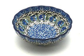 Polish Pottery Bowl - Shallow Scalloped - Small - Peacock Feather