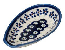 Polish Pottery Spoon Rest From Zaklady Ceramiczne Boleslawiec #1015-166a Floral Peacock Traditional Pattern