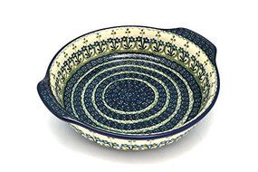 Polish Pottery Baker - Round with Grips - Large - Blue Spring Daisy