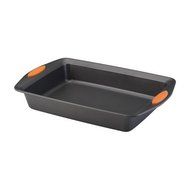 Rachael Ray Yum-o! Nonstick Bakeware 9-Inch by 13-Inch Oven Lovin&rsquo; Rectangle Cake Pan, Gray with Orange Handles