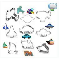 FairyTeller 9Pcs Biscuit Molds For Cookies Press Cutters Set In Car Airplane Train Rockets Ufo Ship Shapes Bakery...