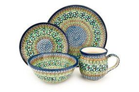 Polish Pottery Mardi Gras 4PC Dinner Set