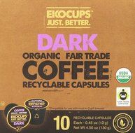 EKOCUPS Organic Artisan Coffee, Dark, Dark roast for Keurig K-cup single serve Brewers, 0.45 Ounce, 10 count N5