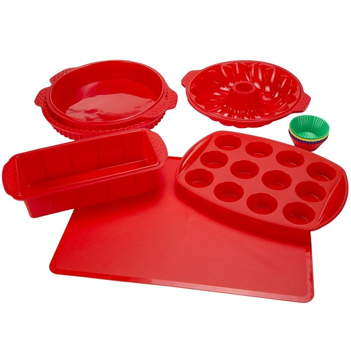 Classic Cuisine 18 Piece Silicone Bakeware Set, Red