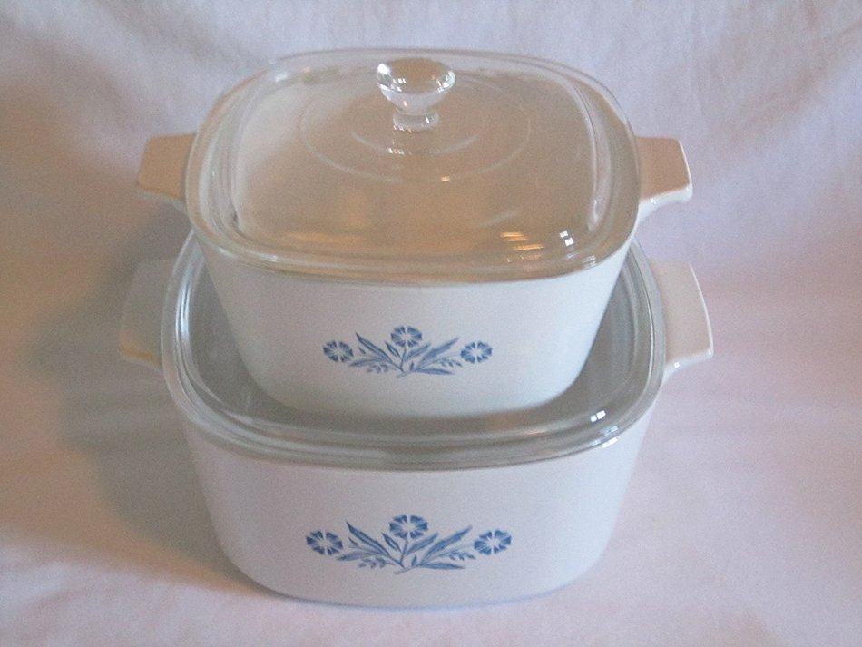 4 PIECE SET - Vintage Corning Ware Cornflower Blue Covered Casserole Baking Dishes