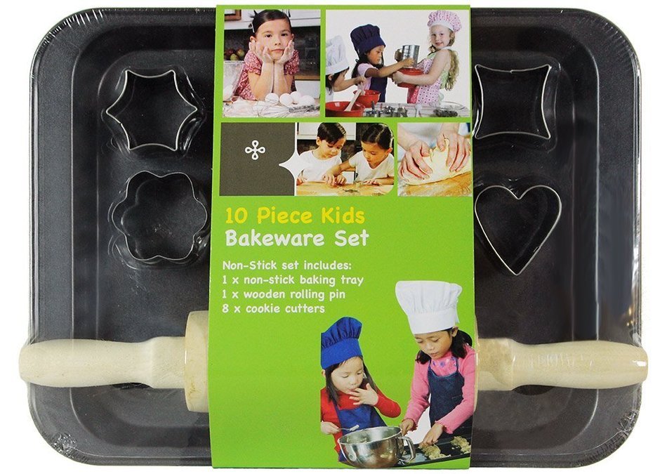 Kids Cookie-Cutter Bakeware 10-Piece Set and Rolling Pin by Kitchen Supplies