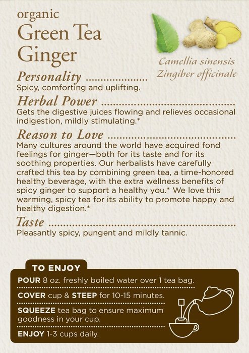 Traditional Medicinals Organic Green Tea Ginger Tea, 16 Tea Bags (Pack of 6) N3