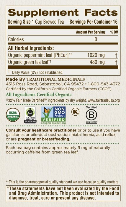 Traditional Medicinals Organic Green Tea Ginger Tea, 16 Tea Bags (Pack of 6) N13