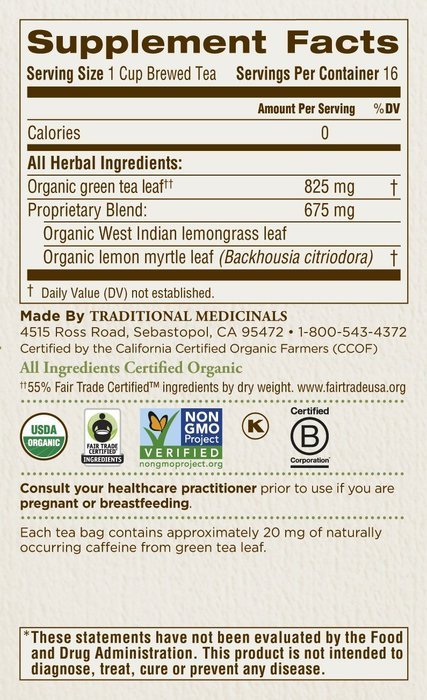 Traditional Medicinals Organic Green Tea Ginger Tea, 16 Tea Bags (Pack of 6) N30