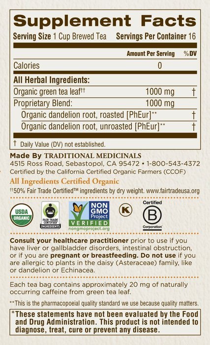 Traditional Medicinals Organic Green Tea Ginger Tea, 16 Tea Bags (Pack of 6) N37