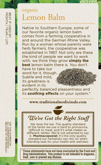 Traditional Medicinals Organic Lemon Balm Tea, 16 Tea Bags N4