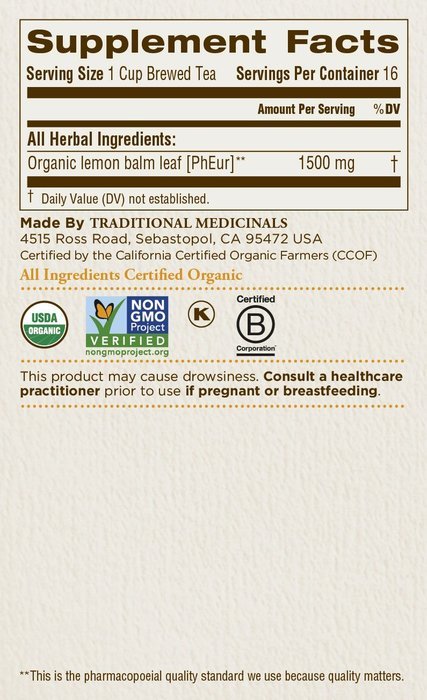 Traditional Medicinals Organic Lemon Balm Tea, 16 Tea Bags N5