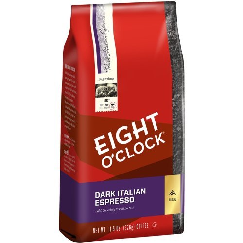 Eight O'Clock Dark Italian Espresso Ground Coffee, 11.5-Ounce Bags (Pack of 6)