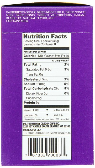 Oregon Chai Original Chai Tea Latte Powdered Mix, 8-Count Envelopes 1.1 oz (31g) (Pack of 6) N5