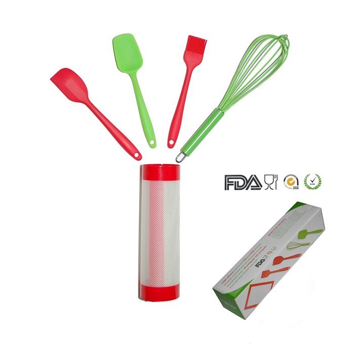 Silicone Baking Utensil Set (5 Pieces) Packaged in Gift Box (Blue & Green) Christmas Gifts for Women N9